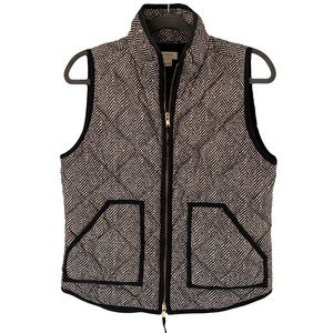 J. Crew Striped Full Zip Black Tan Puffer Vest Small